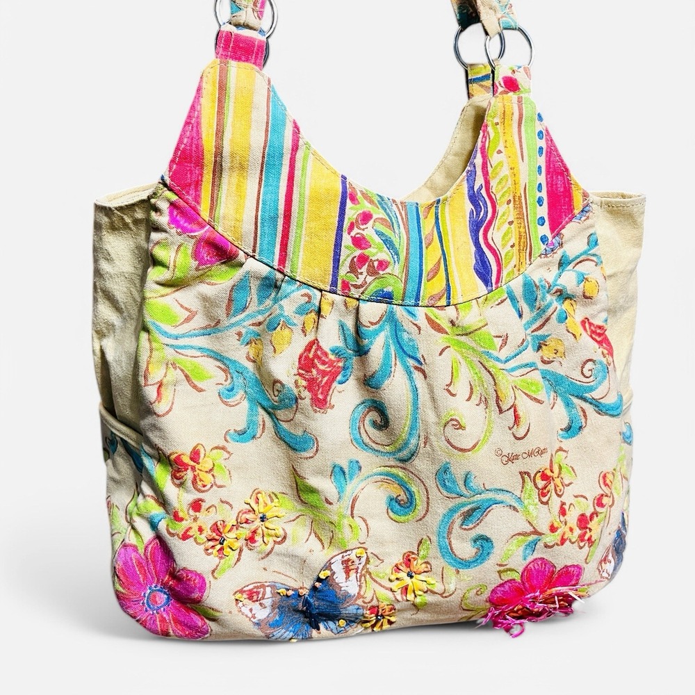 Kate McRostie Tote Shoulder Bag Canvas Yellow Butterfly‎ Flower Garden Scroll